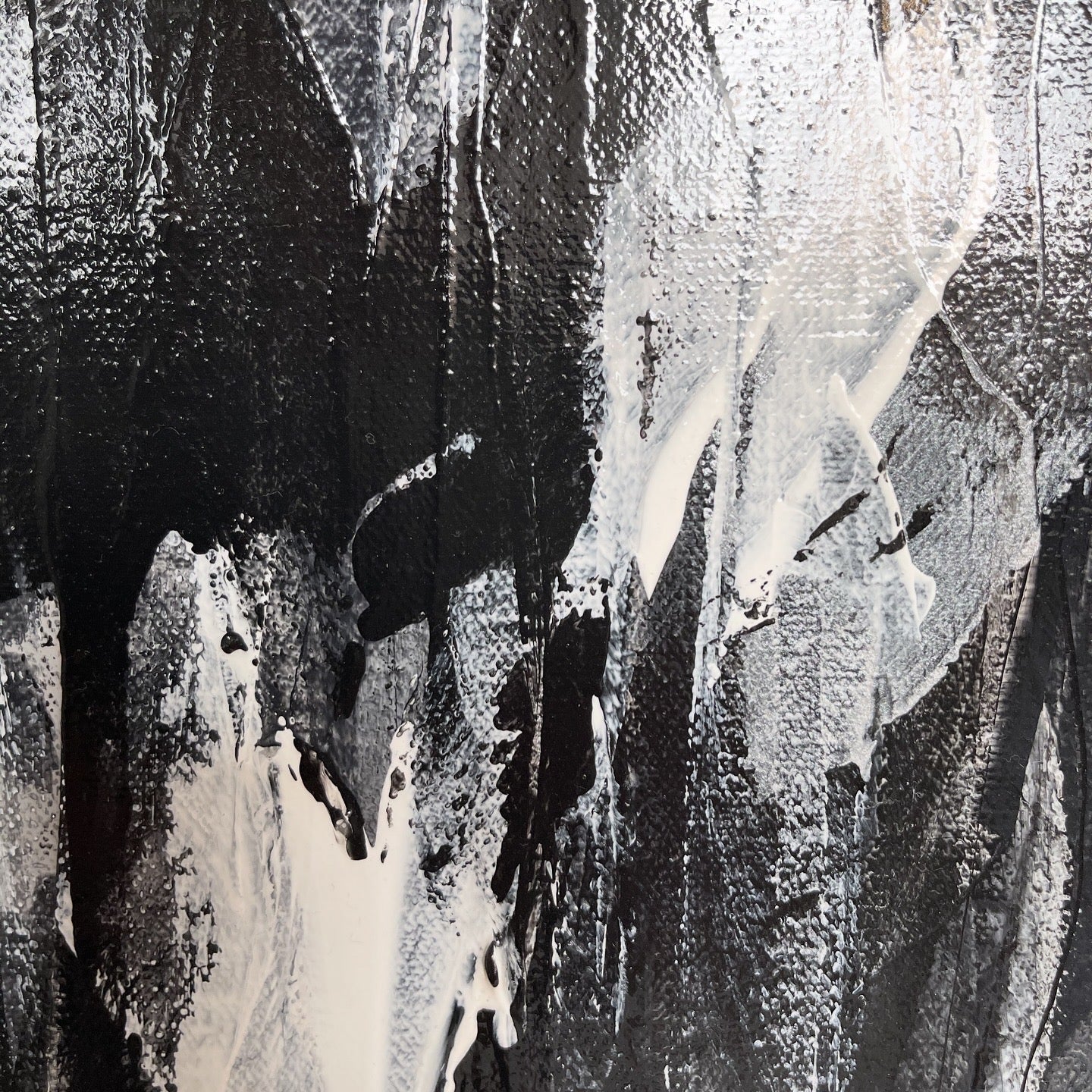 Spirit. Close up of monochrome abstract painting on canvas. 51x61cm. Chris Moss Art