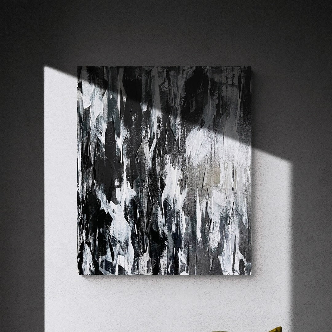 Spirit. Monochrome abstract painting on canvas. 51x61cm. Chris Moss Art