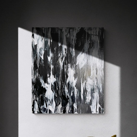 Spirit. Monochrome abstract painting on canvas. 51x61cm. Chris Moss Art