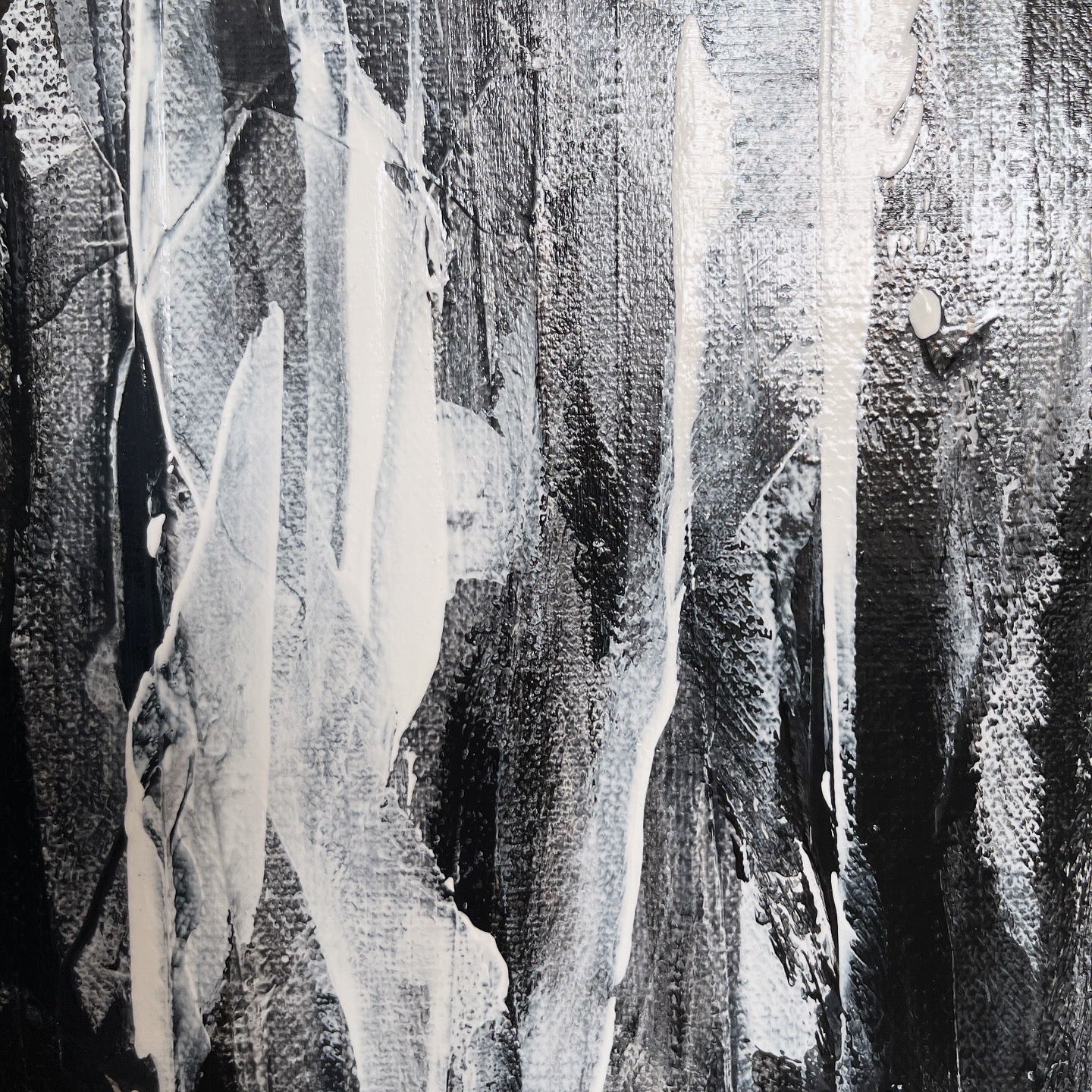 Shadow. Close up of monochrome abstract artwork on canvas. 50x76cm. Chris Moss Art