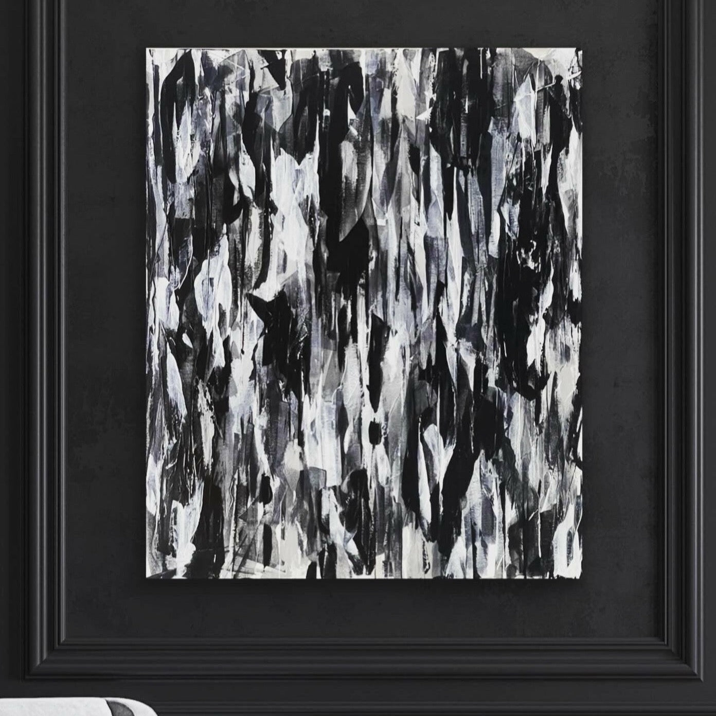 Semblance. Monochrome abstract artwork on canvas. 100x120cm. Chris Moss Art