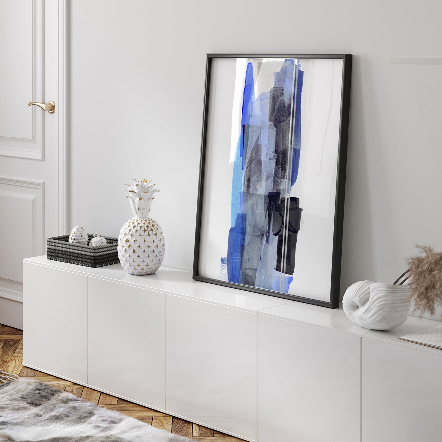 Dare | Abstract Fine Art Print | blue & silver. Available framed & unframed. Chris Moss Art