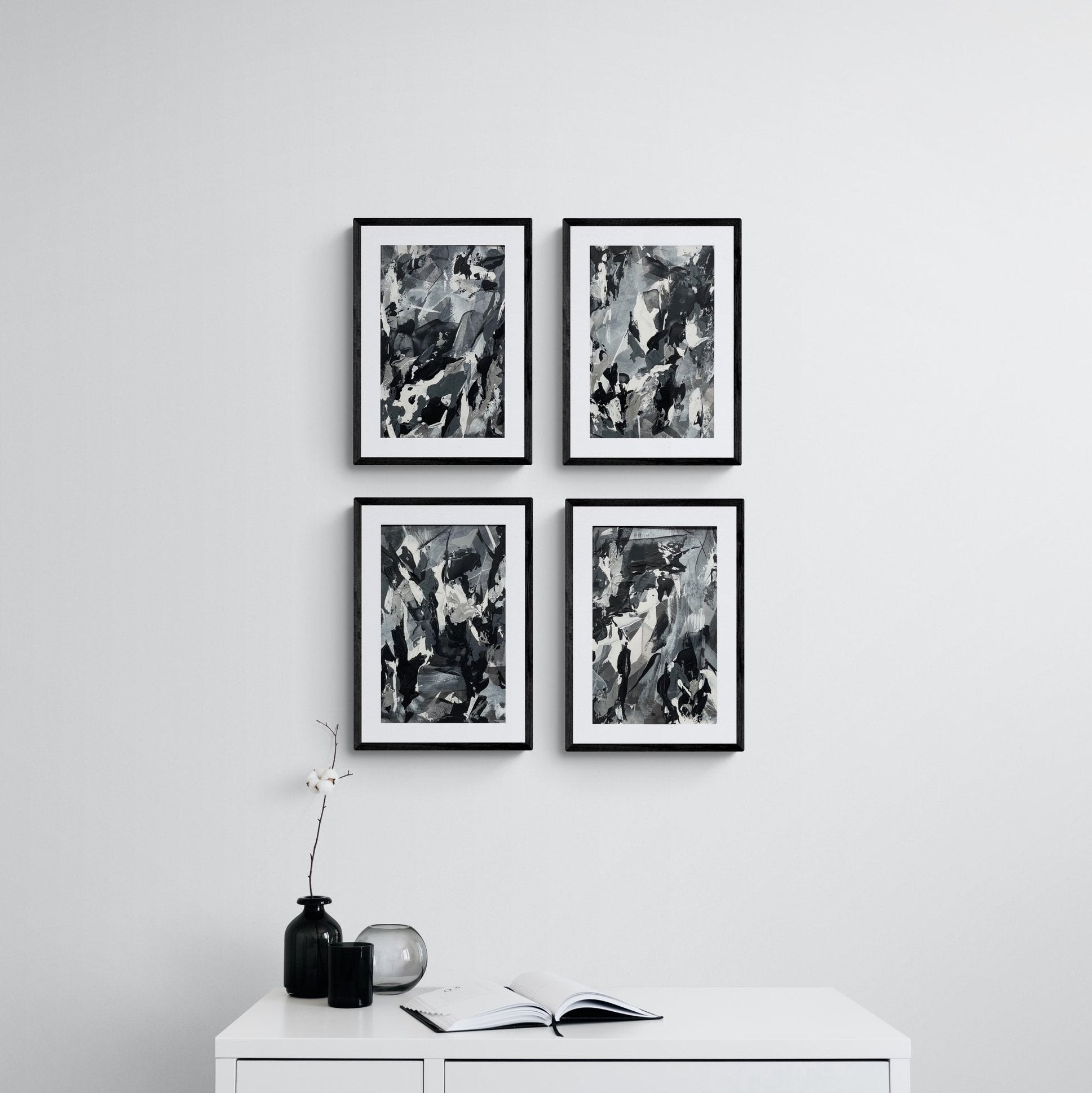 Echo No.3 | Original monochrome abstract artwork on paper. Size A3 mounted. Chris Moss Art