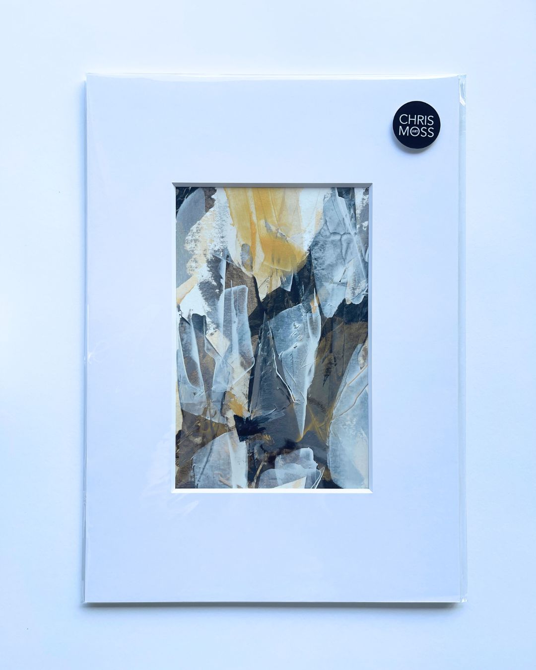 Embers | Neutral & gold original abstract painting on paper | mounted to A3 | packaged with logo sticker | Chris Moss Art