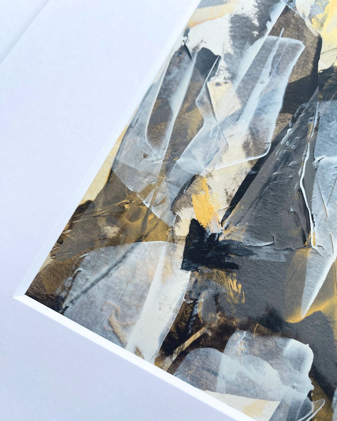 Embers | Neutral & gold original abstract painting on paper | mounted to A3 | Chris Moss Art