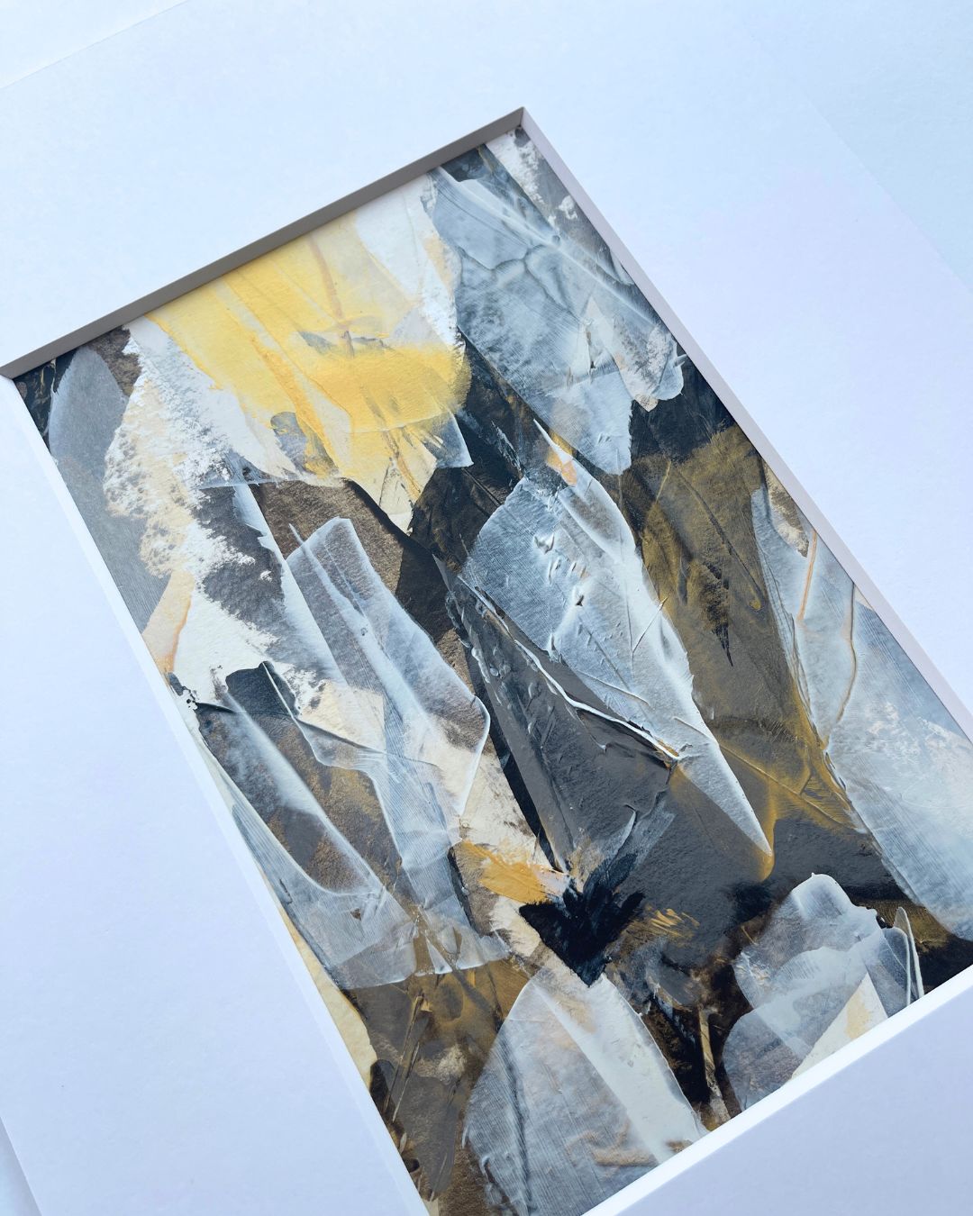 Embers | Neutral & gold original abstract painting on paper | mounted to A3 | close up | Chris Moss Art