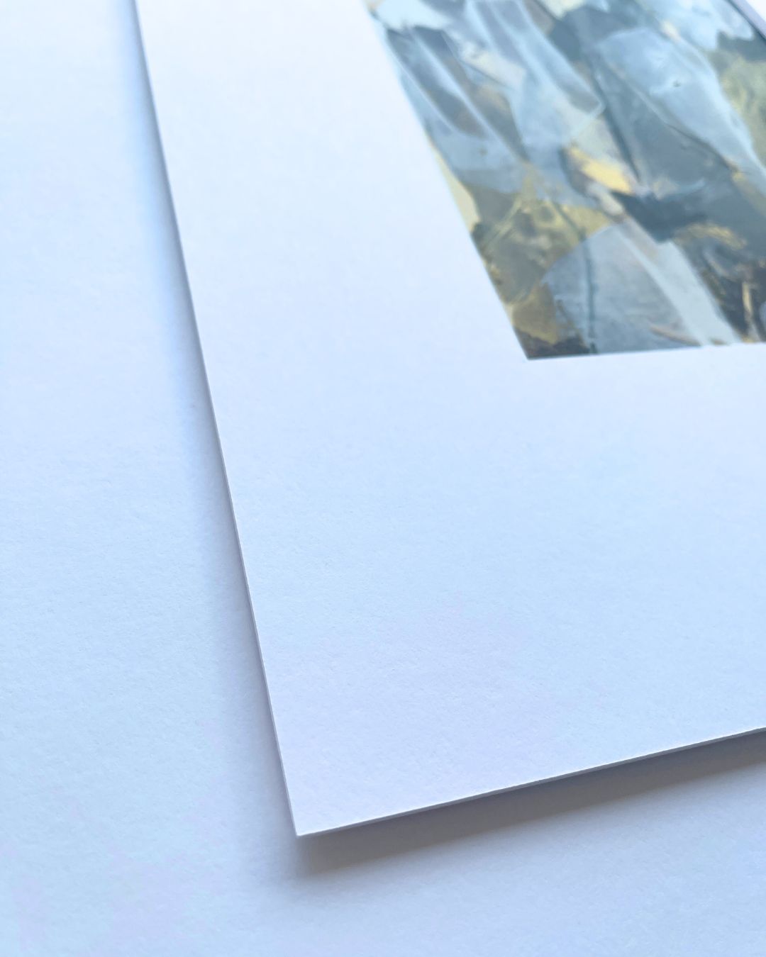 Embers | Neutral & gold original abstract painting on paper | mounted to A3 | close up of mount | Chris Moss Art