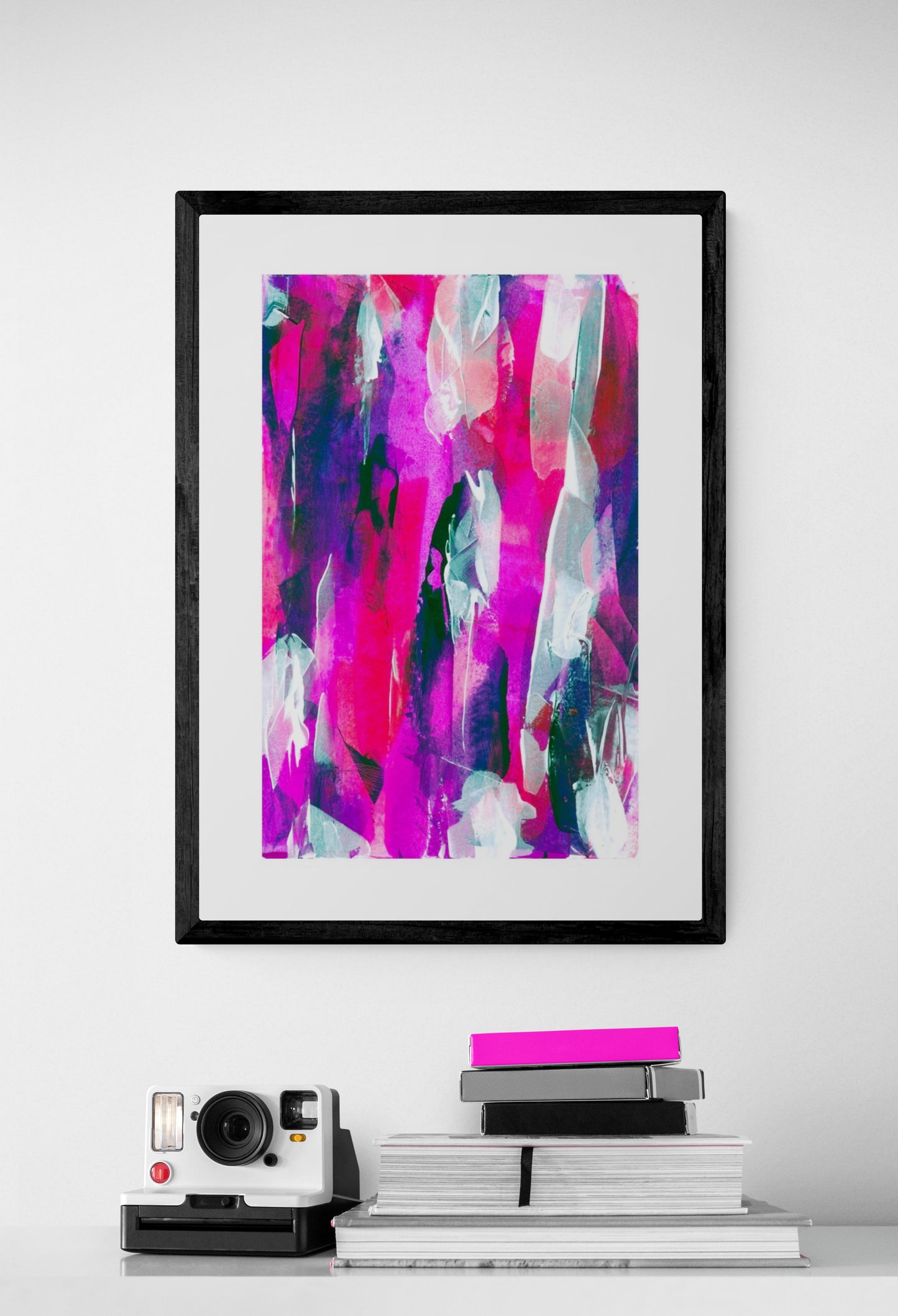 Encore | Pink, violet & white abstract fine art print Available framed and Unframed in various sizes. Chris Moss Art