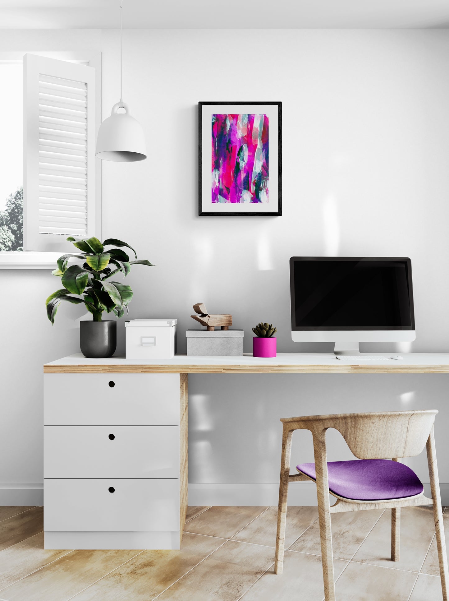 Encore | Pink, violet & white abstract fine art print Available framed and Unframed in various sizes. Chris Moss Art