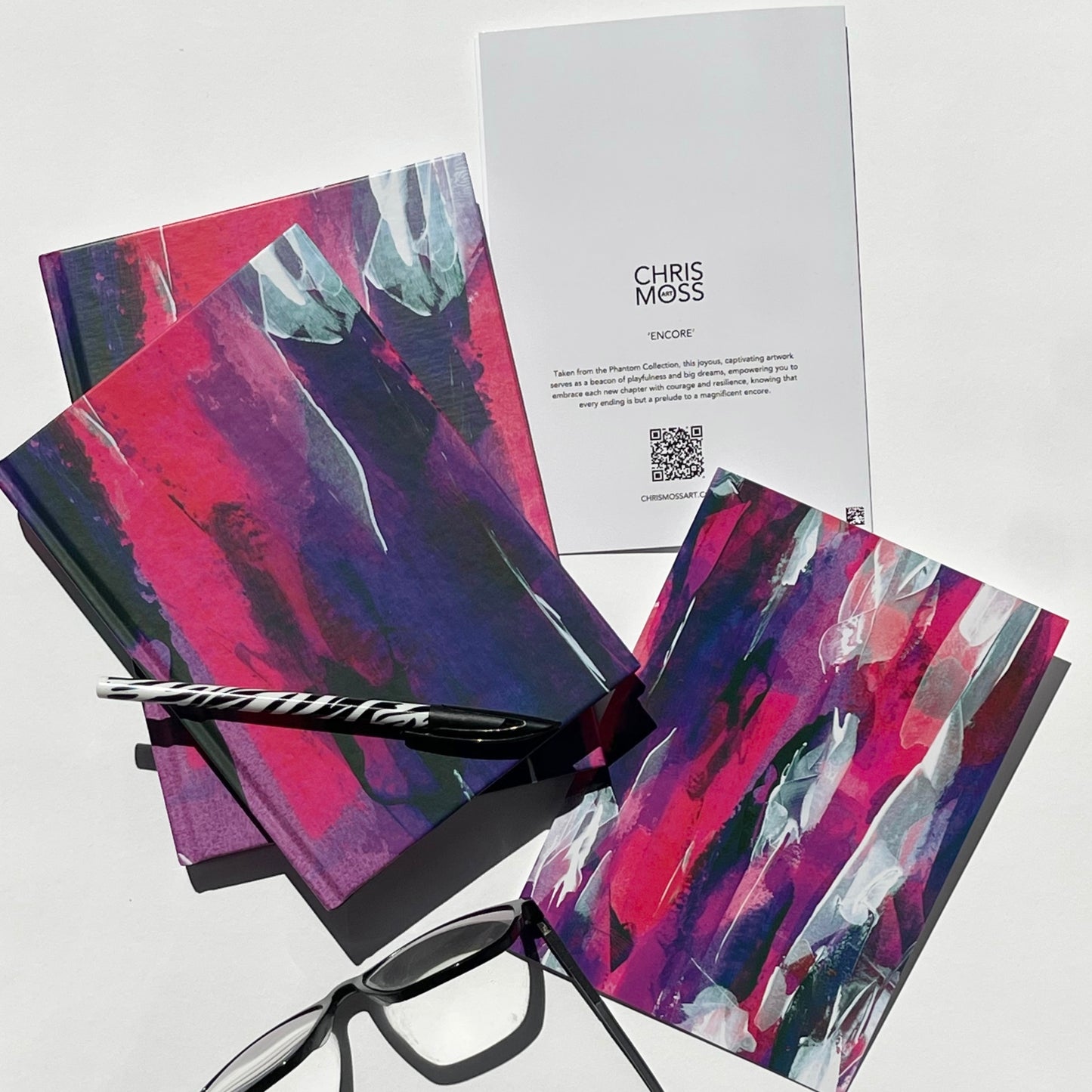 Encore - Fine Art Stationery | Pink & violet abstract greeting cards & journals. Chris Moss Art