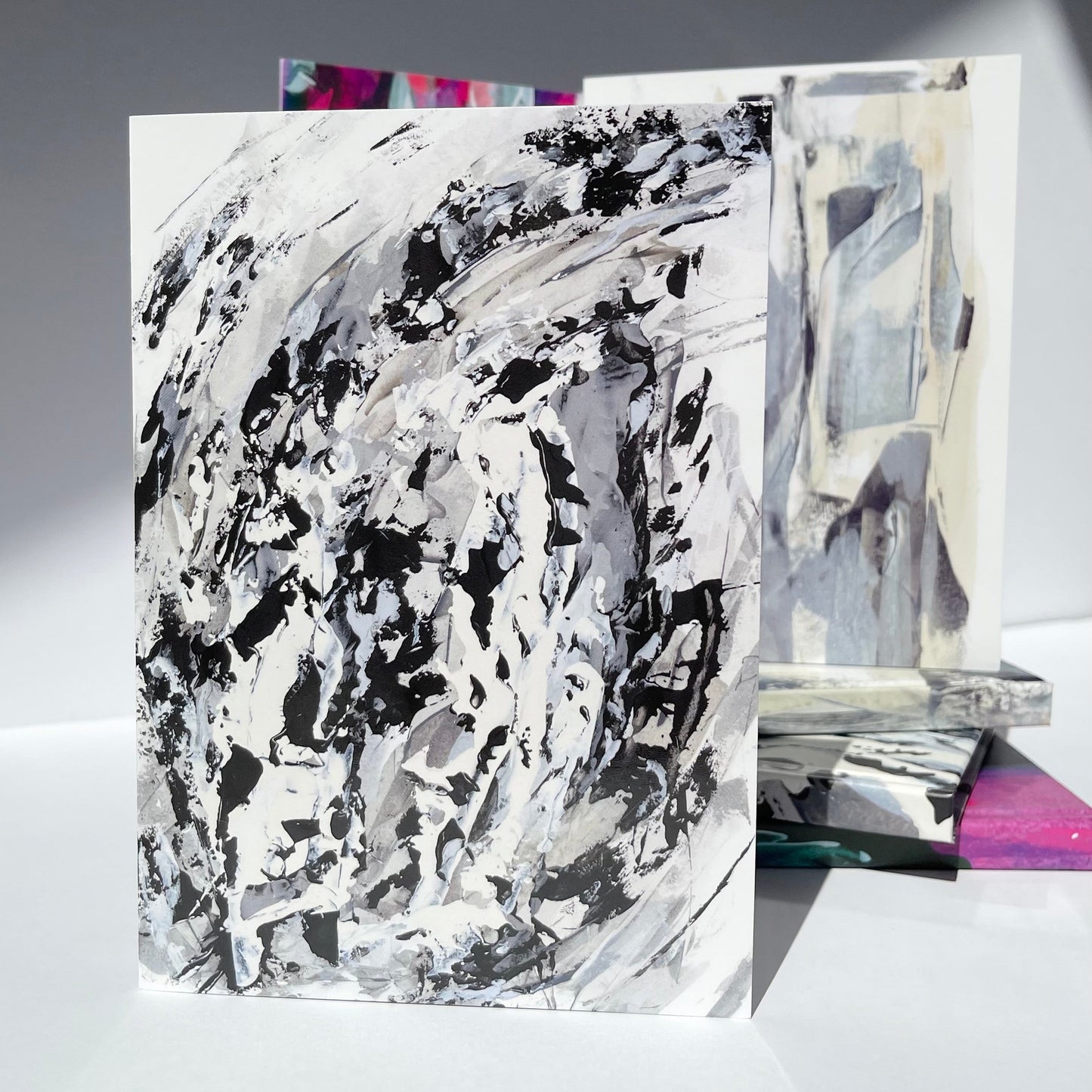 Hurricane. Abstract fine art stationery - hardback journal and greeting cards. Monochrome. Chris Moss Art