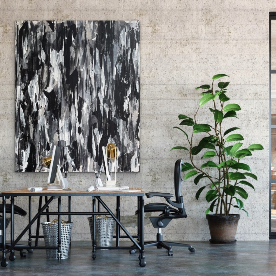 Semblance. Monochrome abstract artwork on canvas. 100x120cm. Chris Moss Art