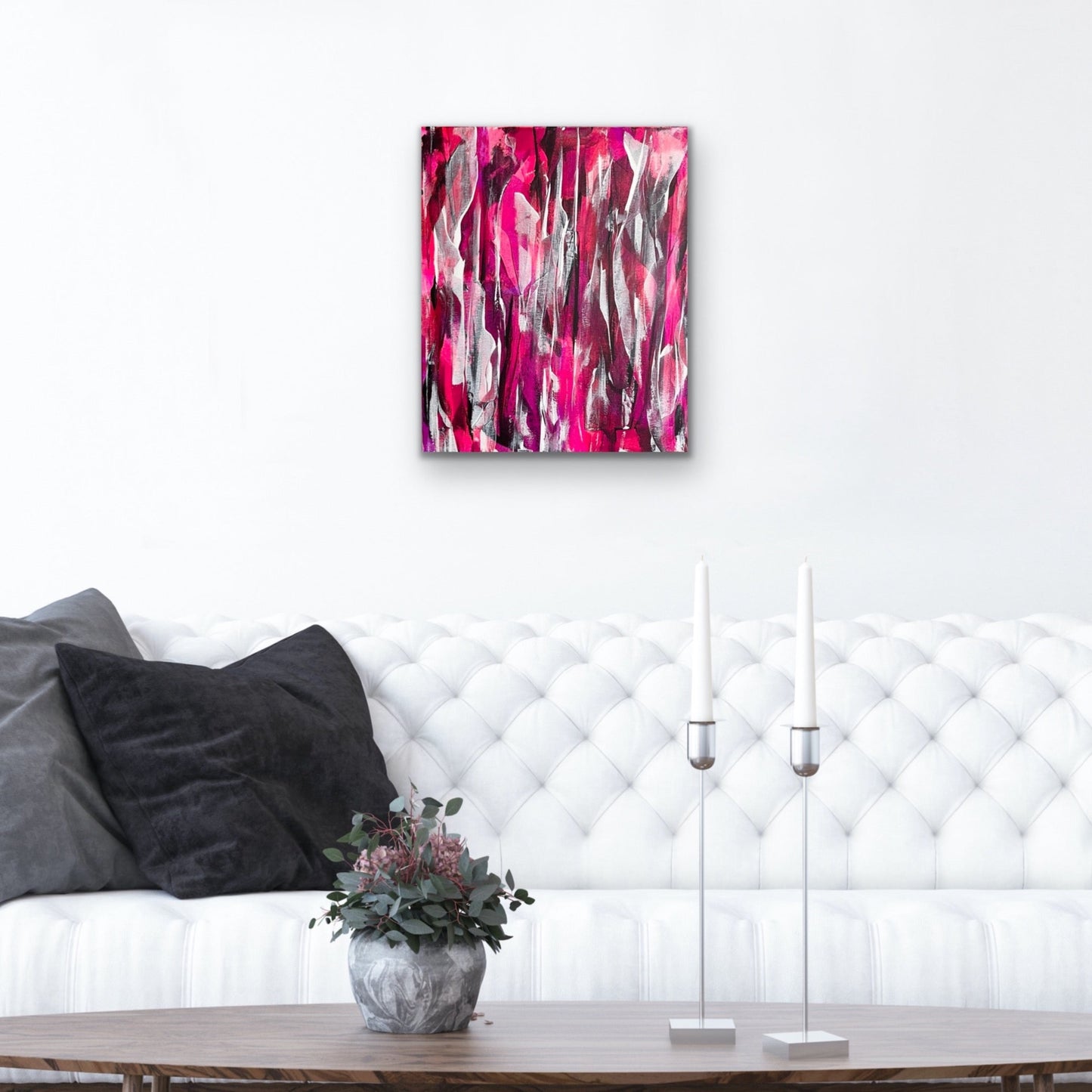 Phantom: Luminata. Pink, violet and white abstract painting on canvas. Chris Moss Art.