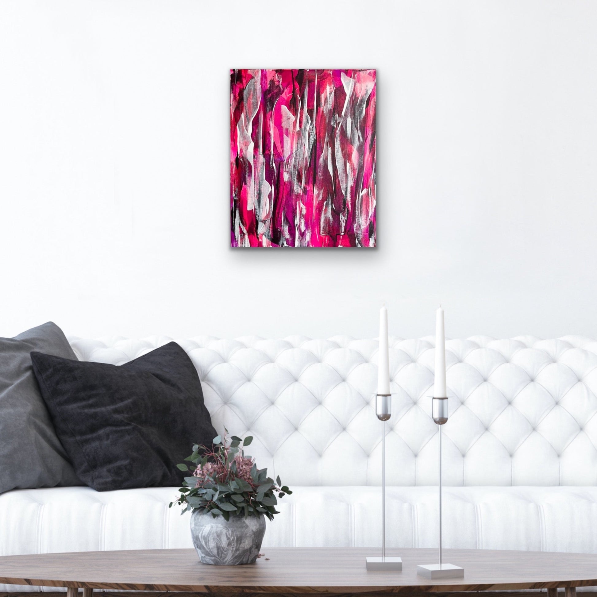Phantom: Luminata. Pink, violet and white abstract painting on canvas. Chris Moss Art.