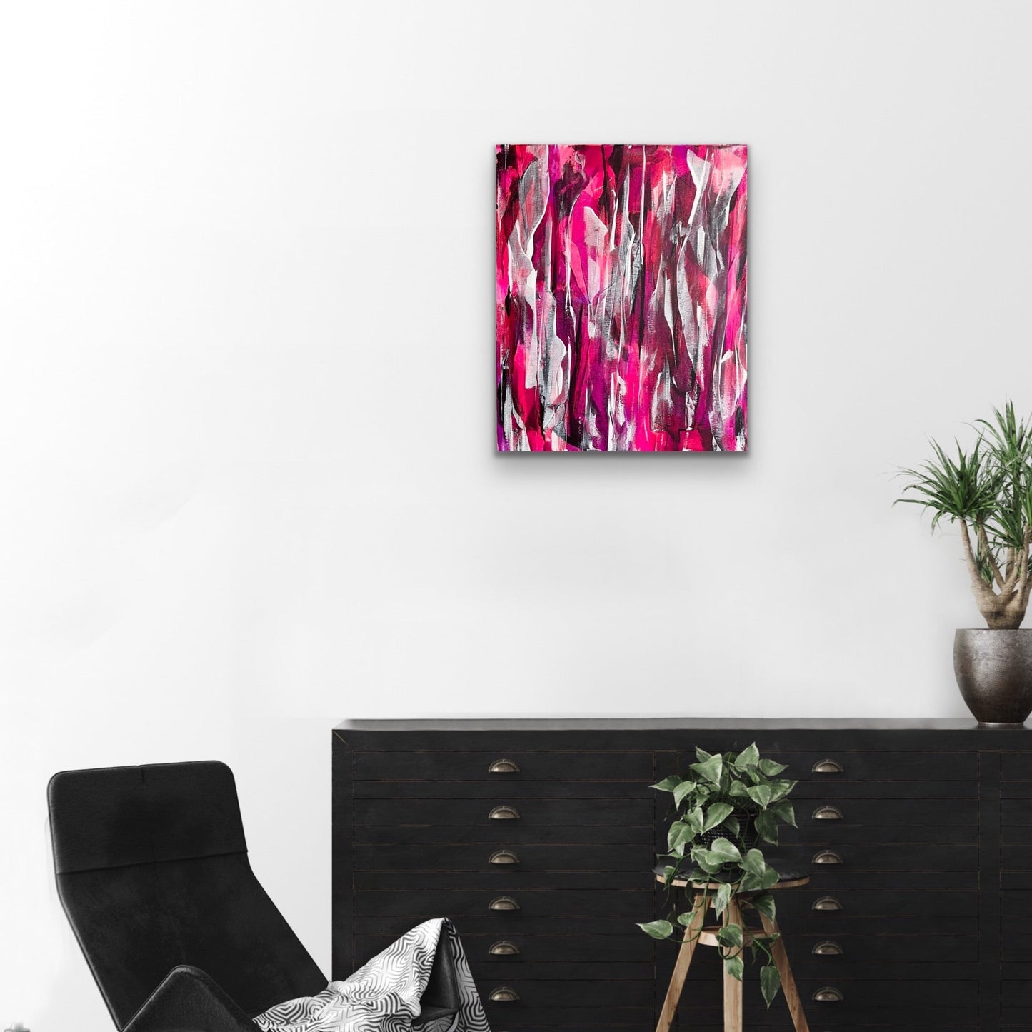 Phantom: Luminata. Pink, violet and white abstract painting on canvas. Chris Moss Art.