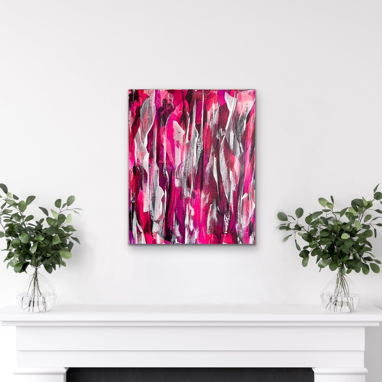 Phantom: Luminata. Pink, violet and white abstract painting on canvas. Chris Moss Art.