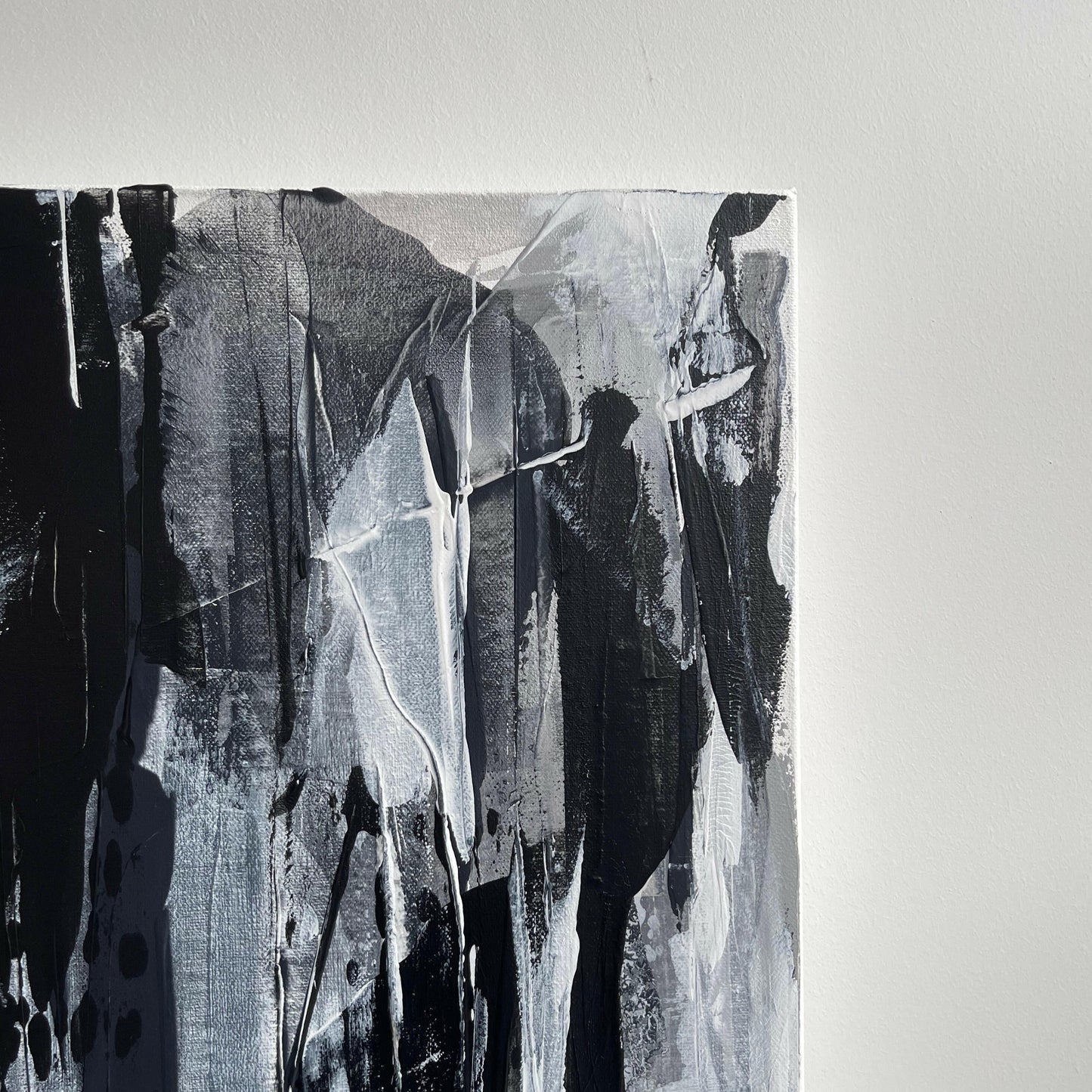 Semblance. Monochrome abstract artwork on canvas. 100x120cm. Chris Moss Art