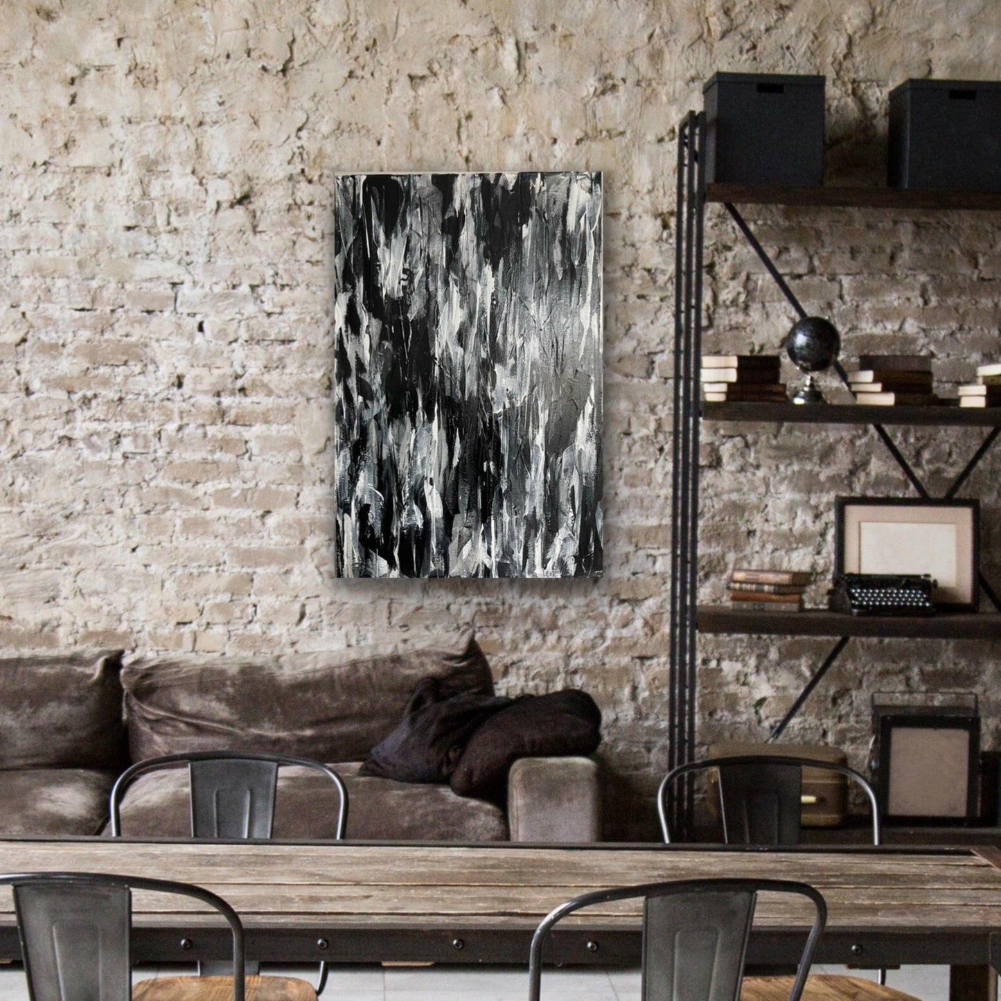 Shadow. Monochrome abstract painting on canvas. 50x76cm. Chris Moss Art.