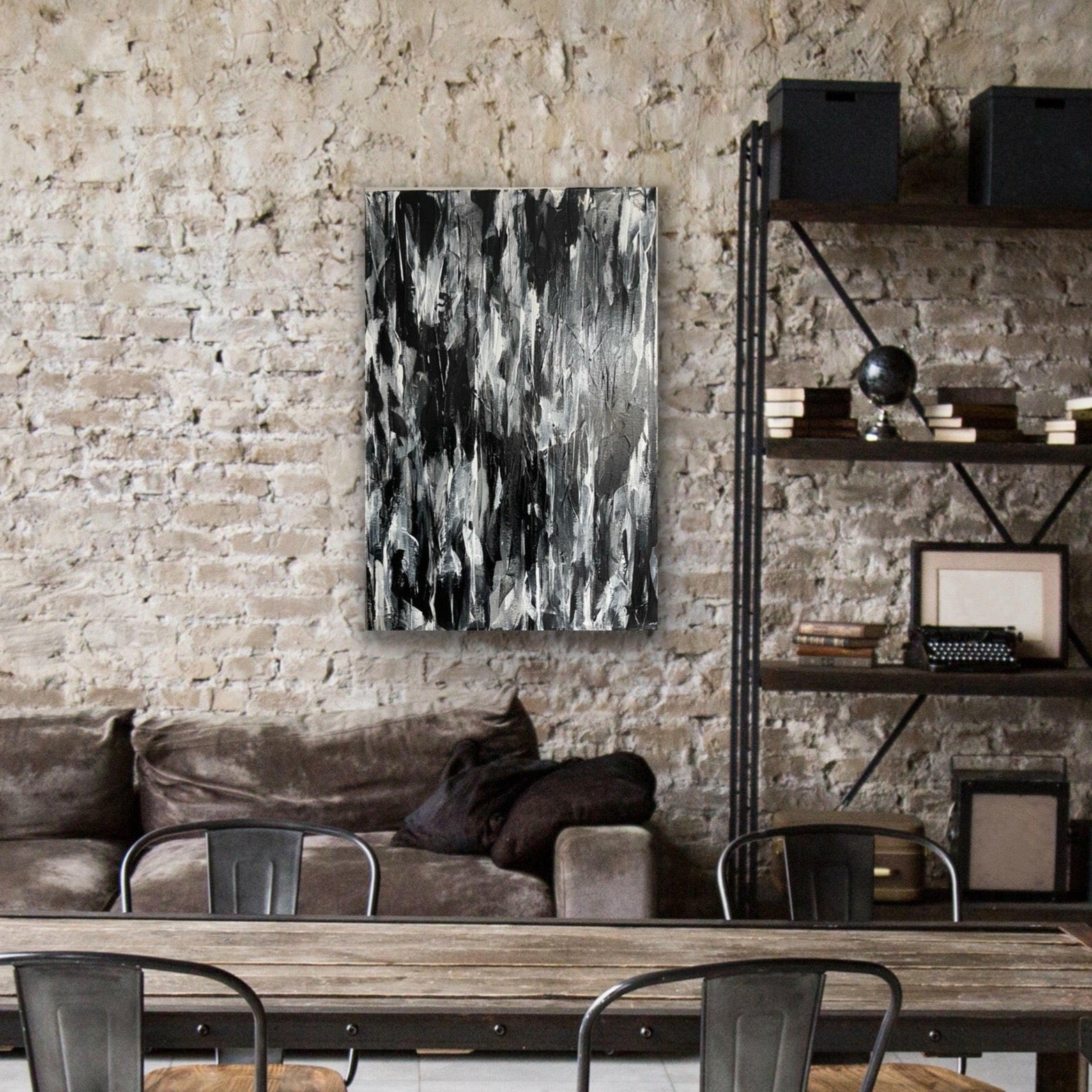 Shadow. Monochrome abstract painting on canvas. 50x76cm. Chris Moss Art.