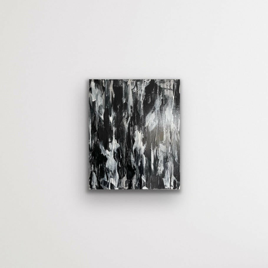 Spirit. Monochrome abstract painting on canvas. 51x61cm. Chris Moss Art.