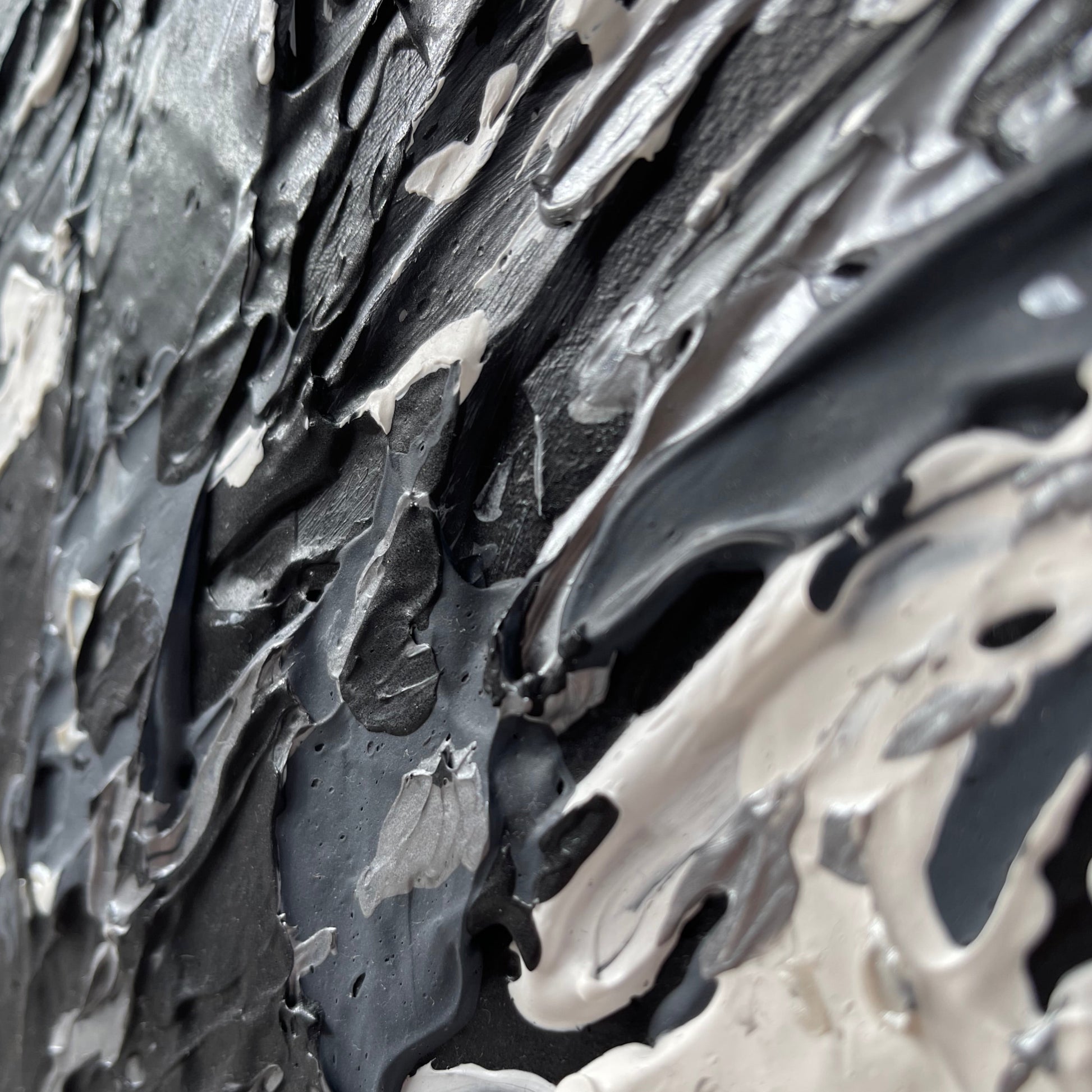 Hurricane. textured monochrome abstract painting on canvas. 61x61cm. Chris Moss Art