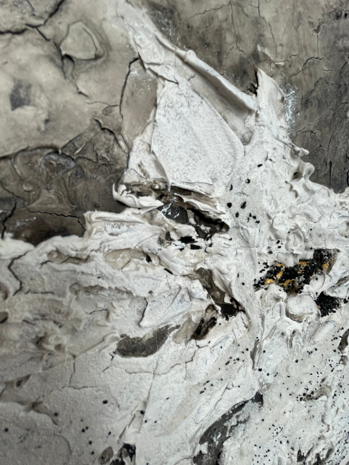 Mirage | Original textured abstract artwork on canvas with neutral palette, gold-leaf and sand |7070cm | ready to hang in white Obeche wood frame. Chris Moss Art