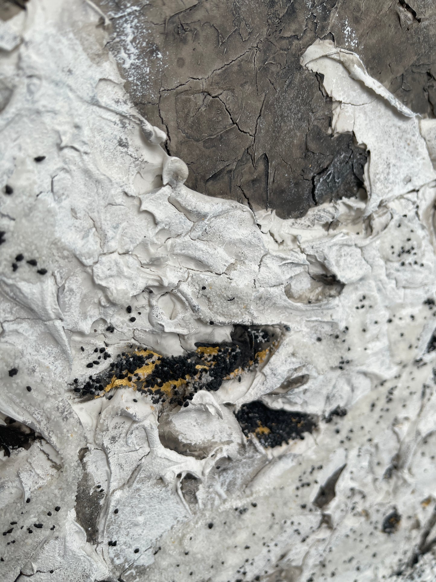 Mirage | Original textured abstract artwork on canvas with neutral palette, gold-leaf and sand |7070cm | ready to hang in white Obeche wood frame. Chris Moss Art