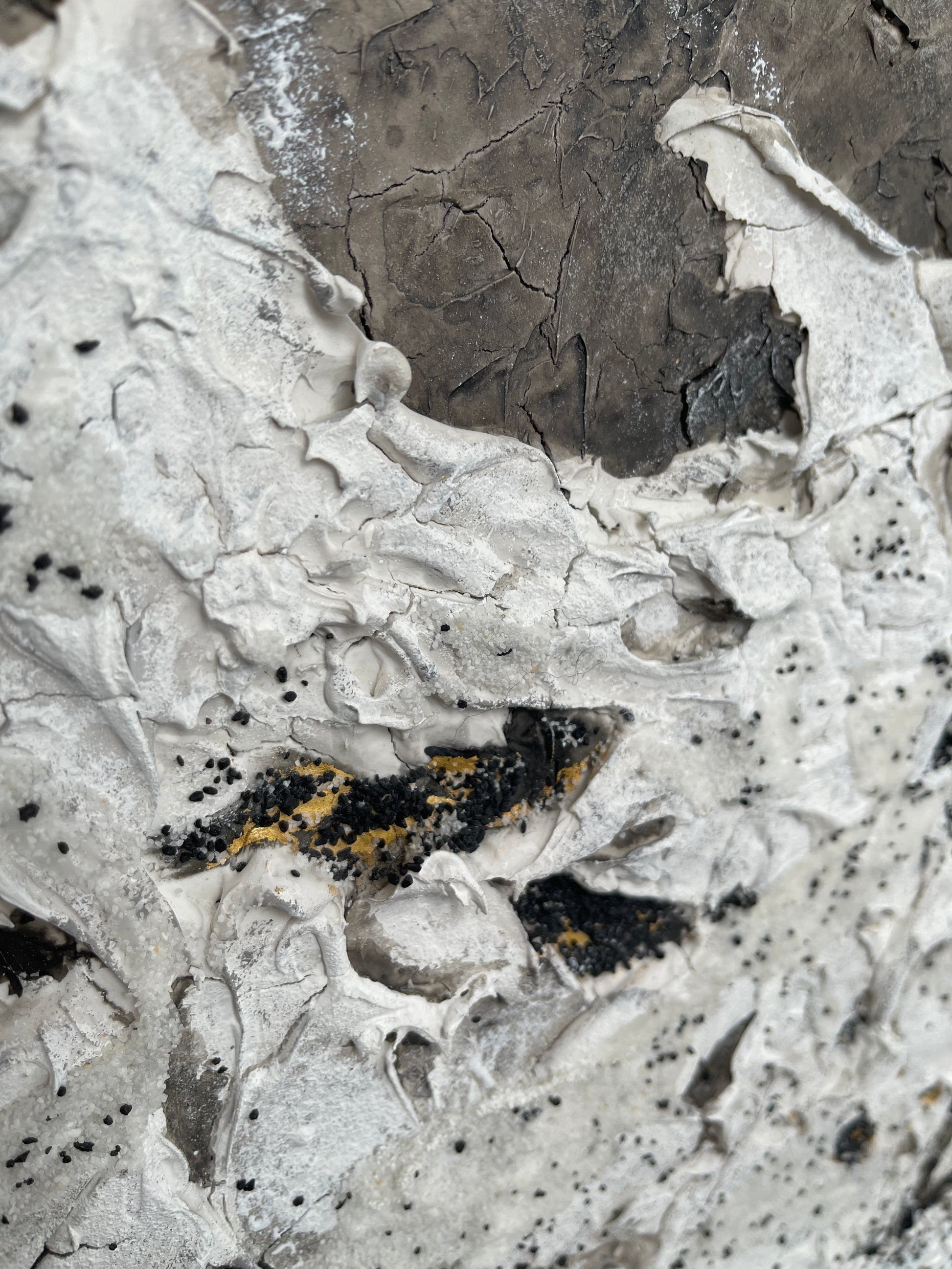 Mirage | Original textured abstract artwork on canvas with neutral palette, gold-leaf and sand |7070cm | ready to hang in white Obeche wood frame. Chris Moss Art