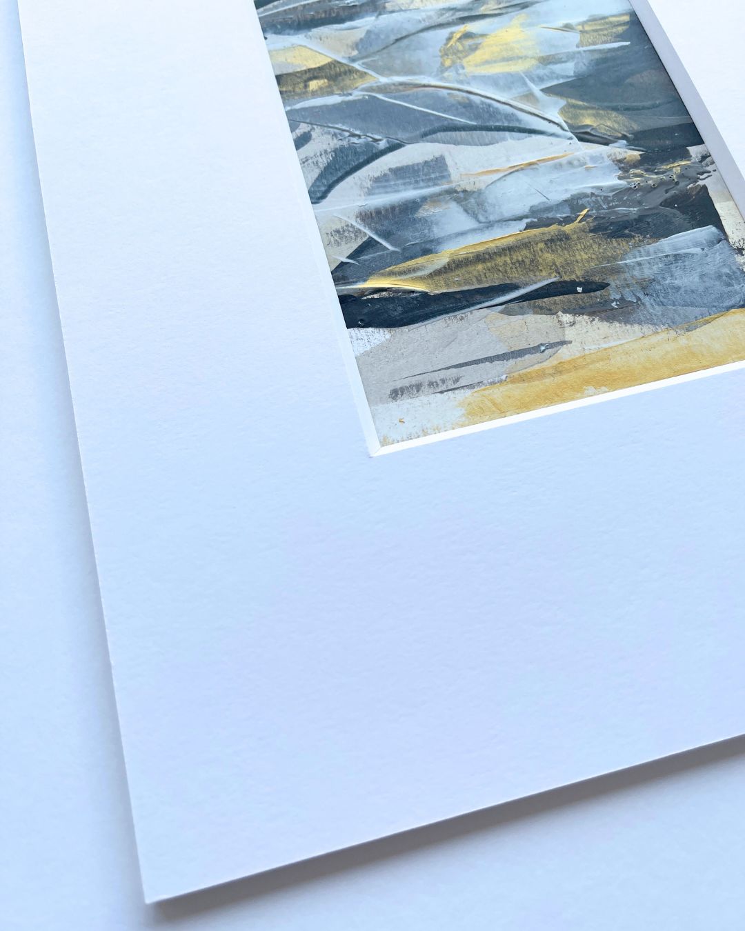 Ore | neutral & gold original abstract painting on paper | mounted to A4 | close-up | Chris Moss Art