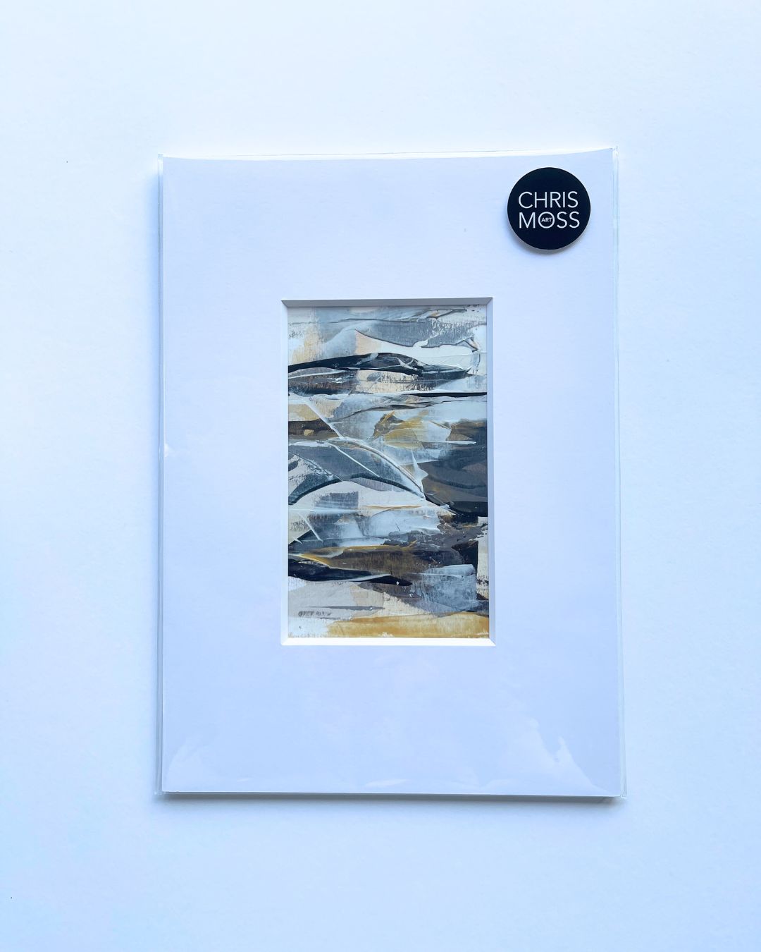 Ore | neutral & gold original abstract painting on paper | mounted to A4 | packaged with logo sticker | Chris Moss Art