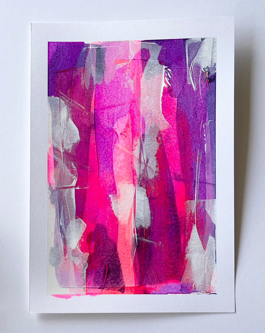 Veil. Pink, violet and white abstract painting on paper. A4. Chris Moss Art.