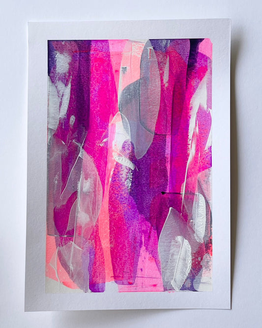 Chandelier. Pink, violet and white abstract painting on paper. A4. Chris Moss Art