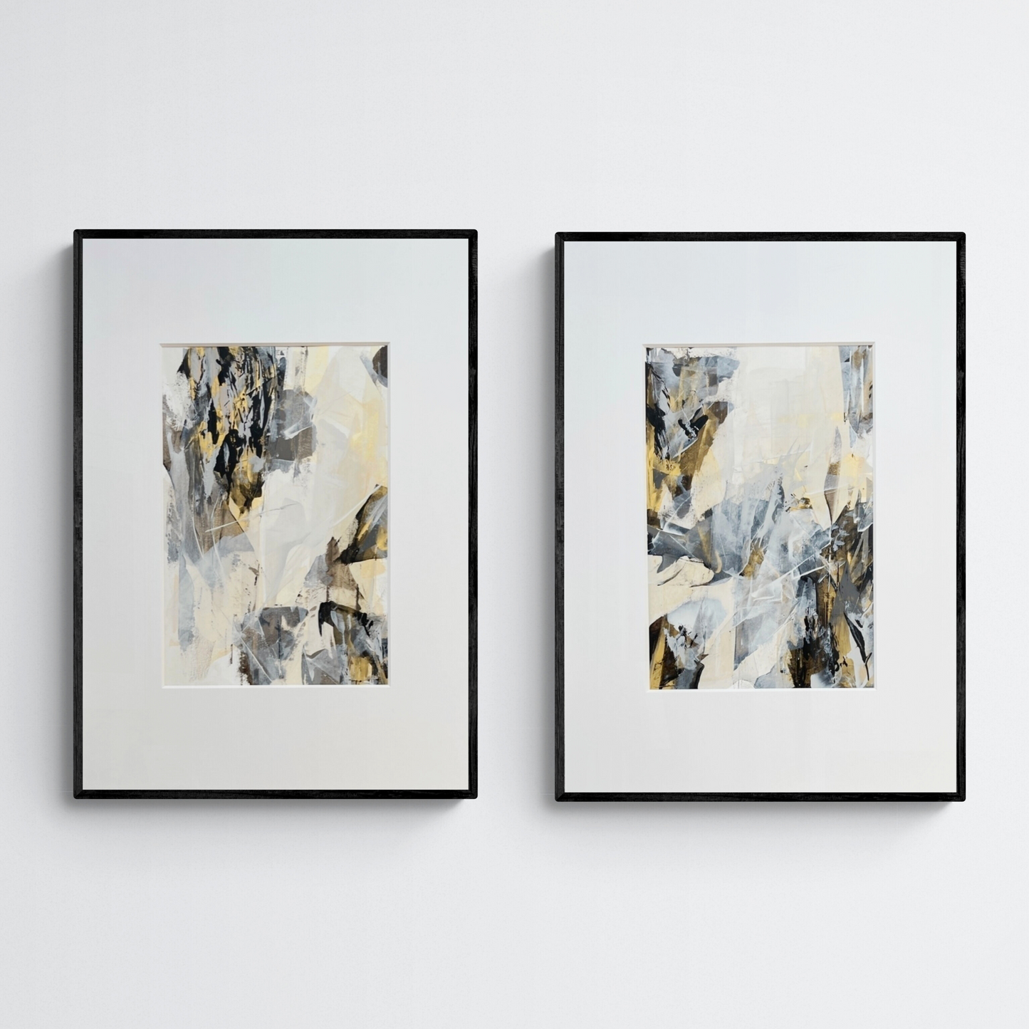 Rift - Diptych | Original Abstract Artworks on Paper  | 2 x A2 | Neutral palette with gold | Chris Moss Art