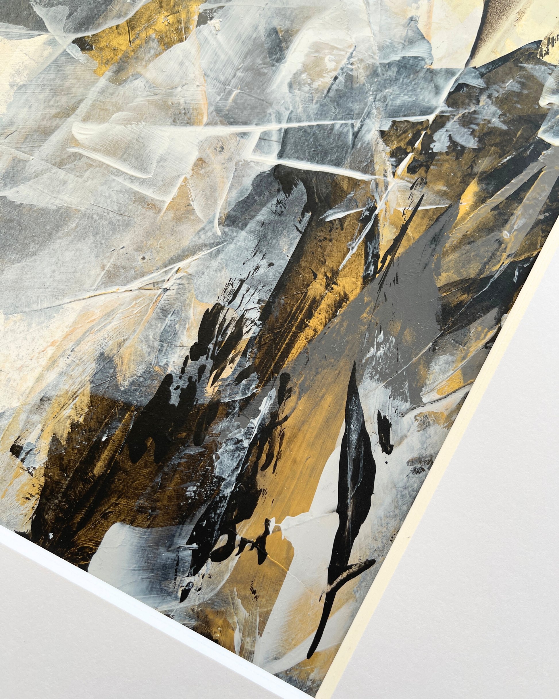 Rift - Diptych | Original Abstract Artworks on Paper  | 2 x A2 | Neutral palette with gold | Chris Moss Art
