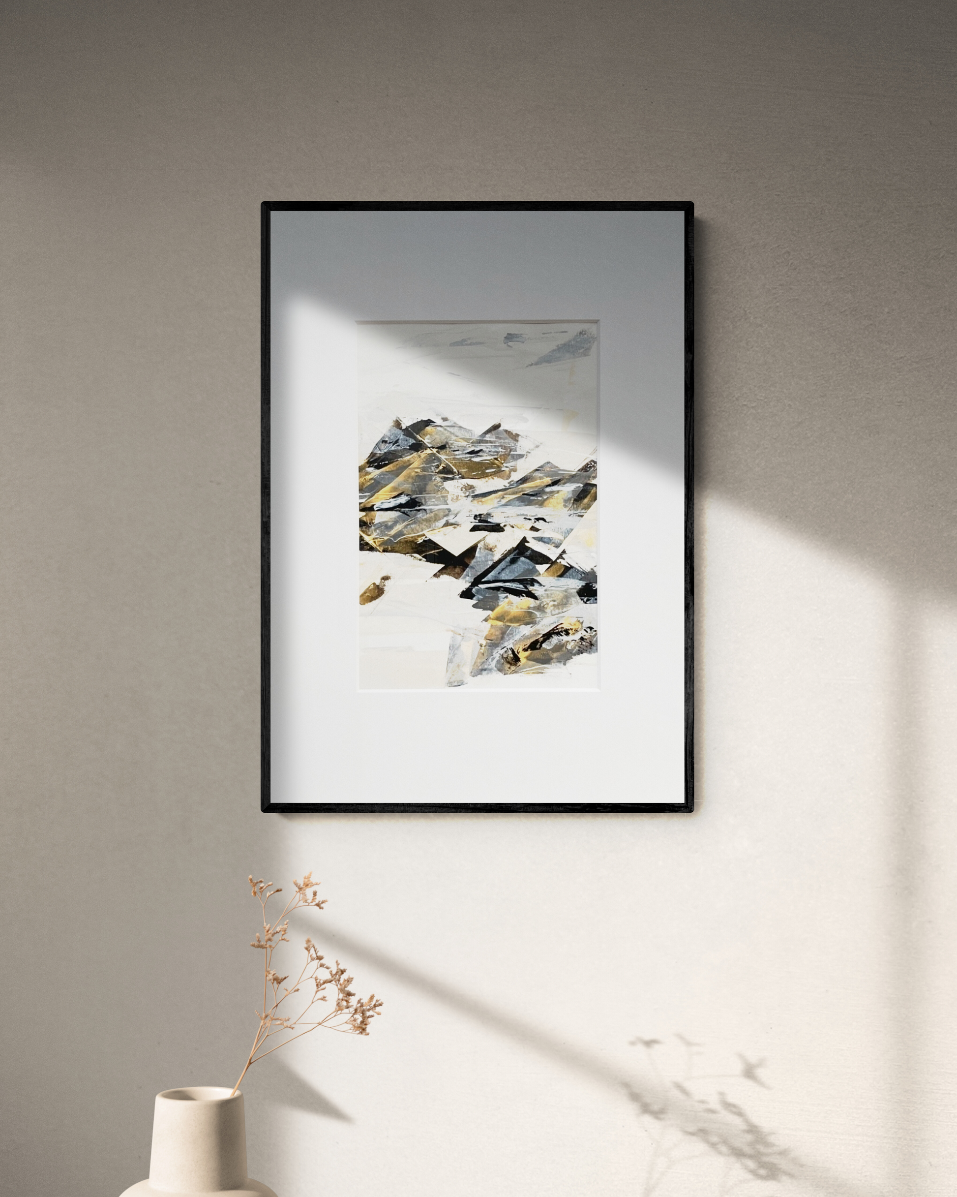 Terrain | Original Abstract Artwork on Paper | A2 | Neutral palette with gold | Chris Moss Art