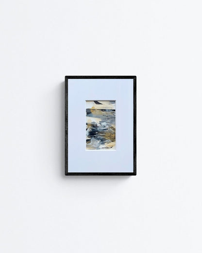 Dune | neutral & gold abstract painting on paper | mounted and unframed | framed in room mock-up | A2 | Chris Moss Art 