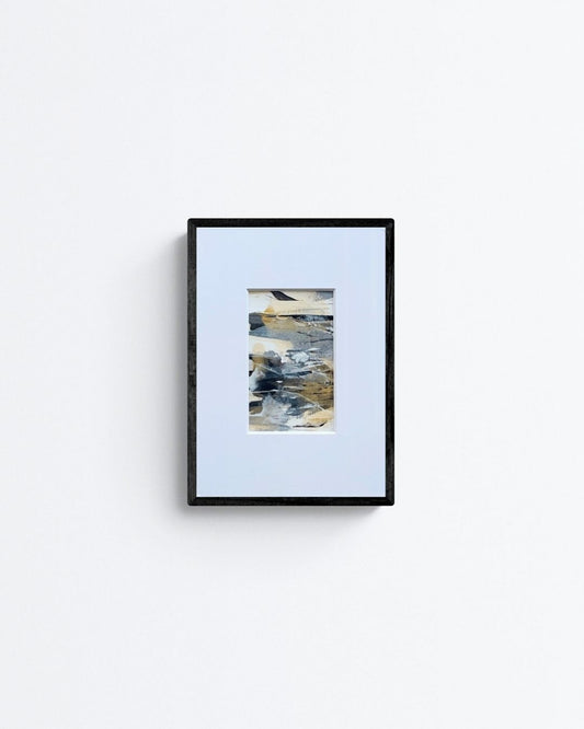Dune | neutral & gold abstract painting on paper | mounted and unframed | framed in room mock-up | A2 | Chris Moss Art 