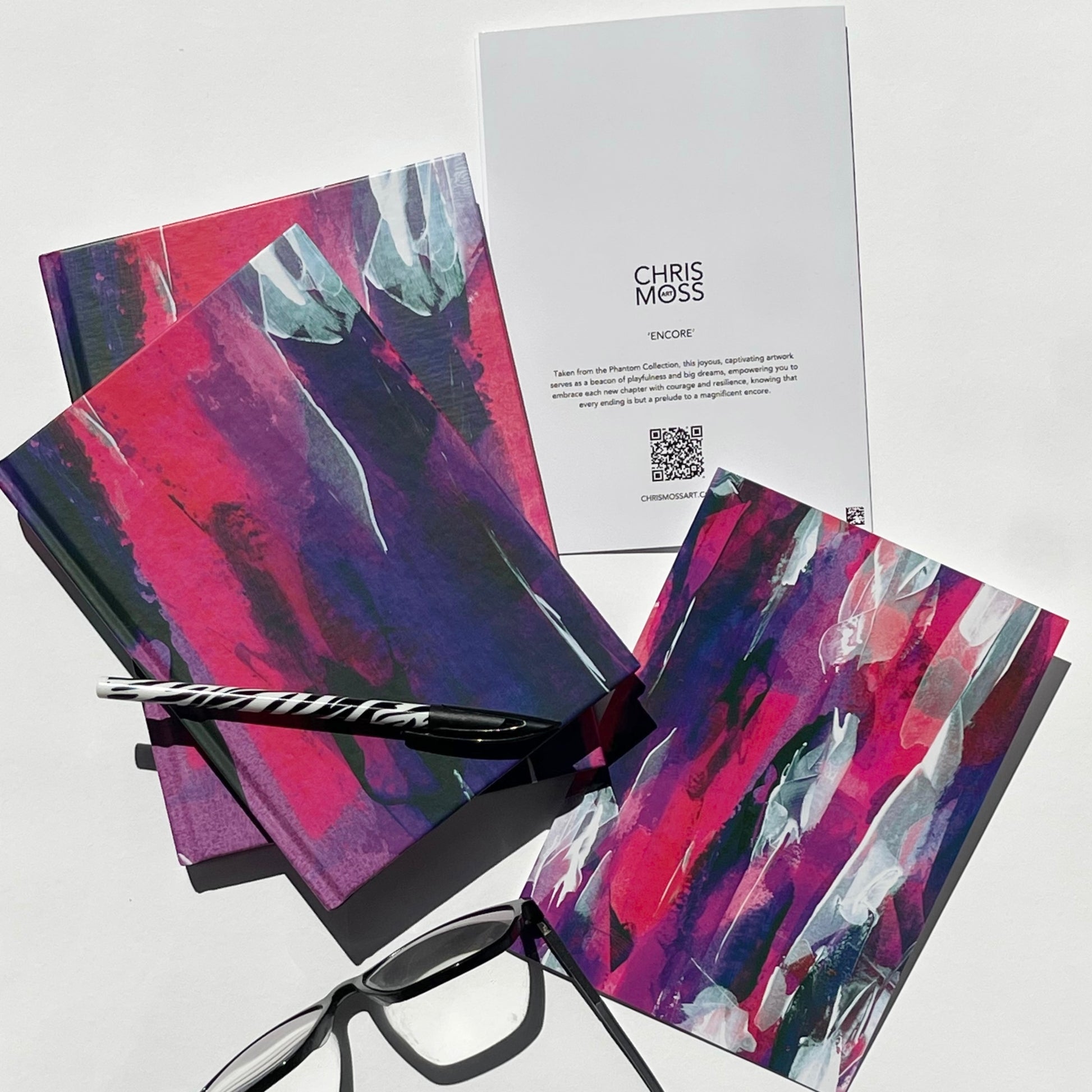 Encore - Fine Art Stationery | Pink & violet abstract greeting cards & journals. Chris Moss Art 