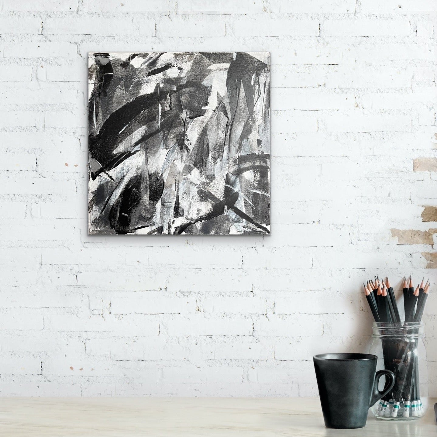 Remnant. Monochrome abstract painting on canvas. Chris Moss Art