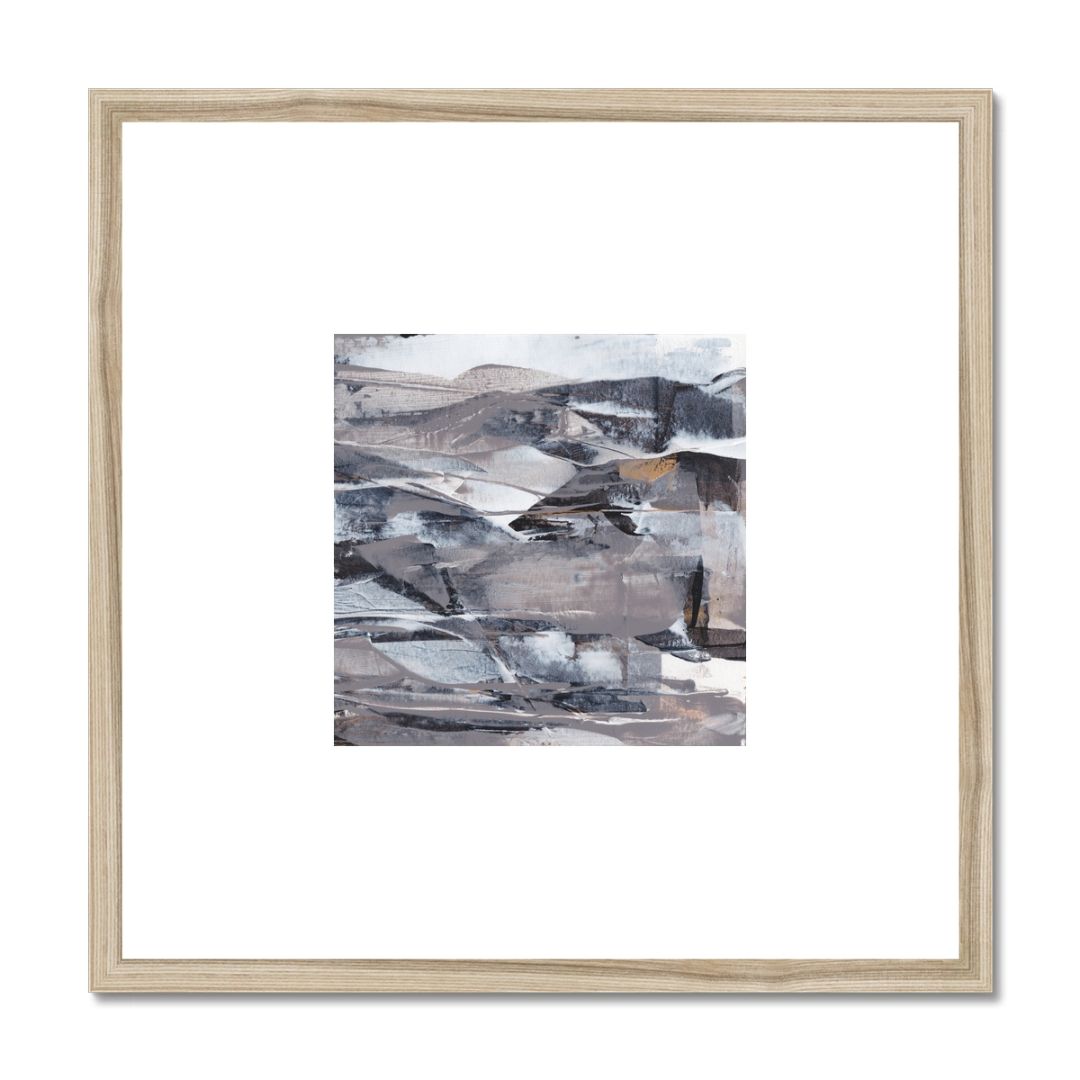 Vesper | neutral gold taupe black and white abstract fine art print | styled in natural frame | Chris Moss Art